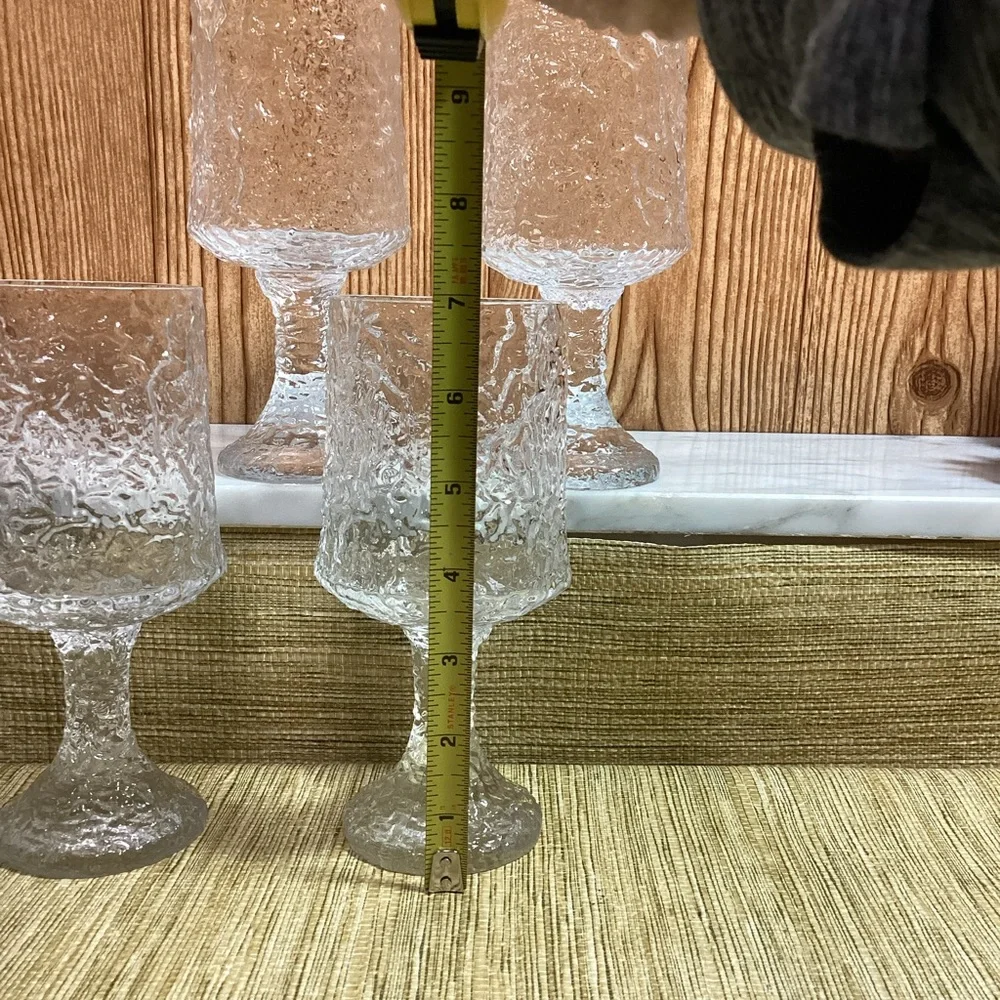 Vintage MCM Lenox Hand Blown 7” Elegant Textured Glass Goblets set of 4
